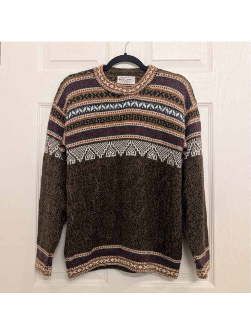 Women's TEJIDOS JARA Brown Multi-color Alpaca Crew Neck Sweater Adult M *Flawed*